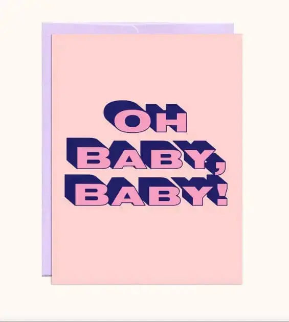Retro Baby Shower Card: Oh Baby Greeting Party Mountain Paper Co. Ziya Blue