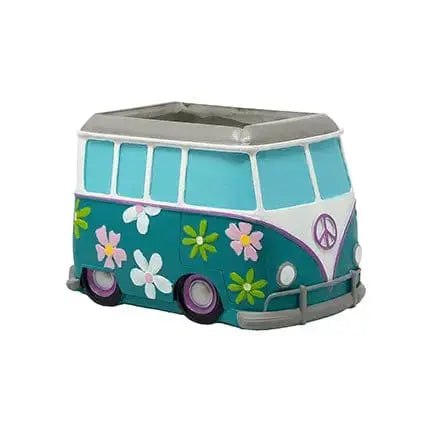 Retro Hippie Van Planter - 6" Hand-Painted Resin Bus Pot Spoontiques Ziya Blue