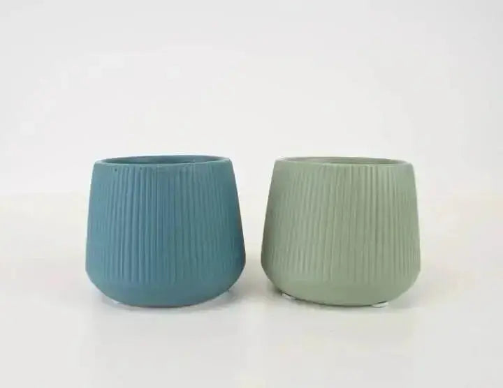 Ribbed Ceramic Succulent Planter - 3" Ollie Mini Pot Colasanti Farms Limited Ziya Blue