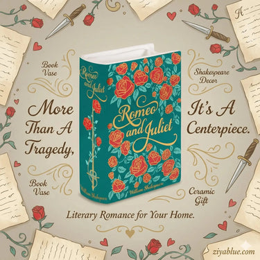 Romeo & Juliet Book Vase  (8") Steel Mill Co. Ziya Blue