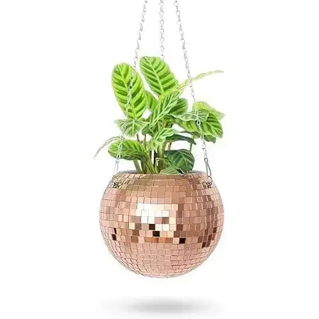 Rose Gold Disco Ball Planter - 8" Large Hanging Glam Pot  Ziya Blue