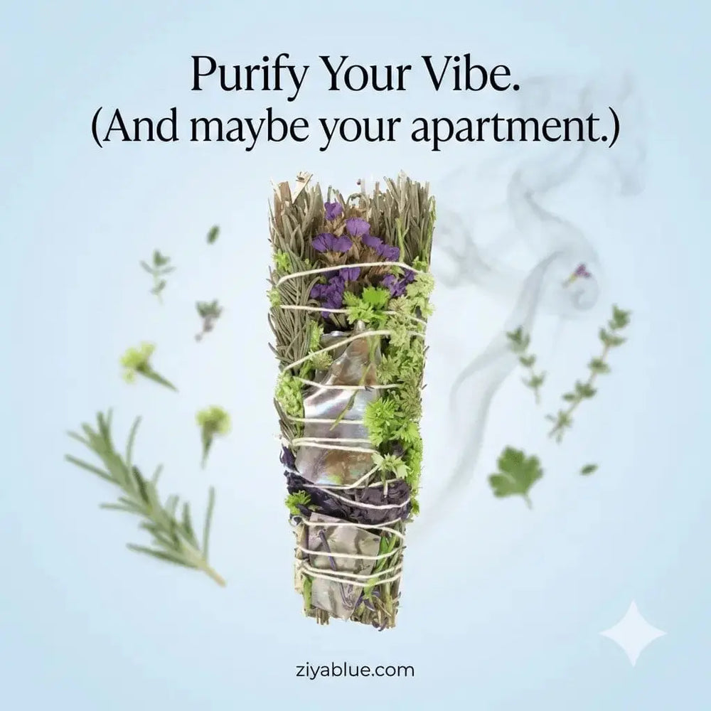 Rosemary and Lavender Cleansing Wand | 6" Ritual Smudge Something Different Ziya Blue