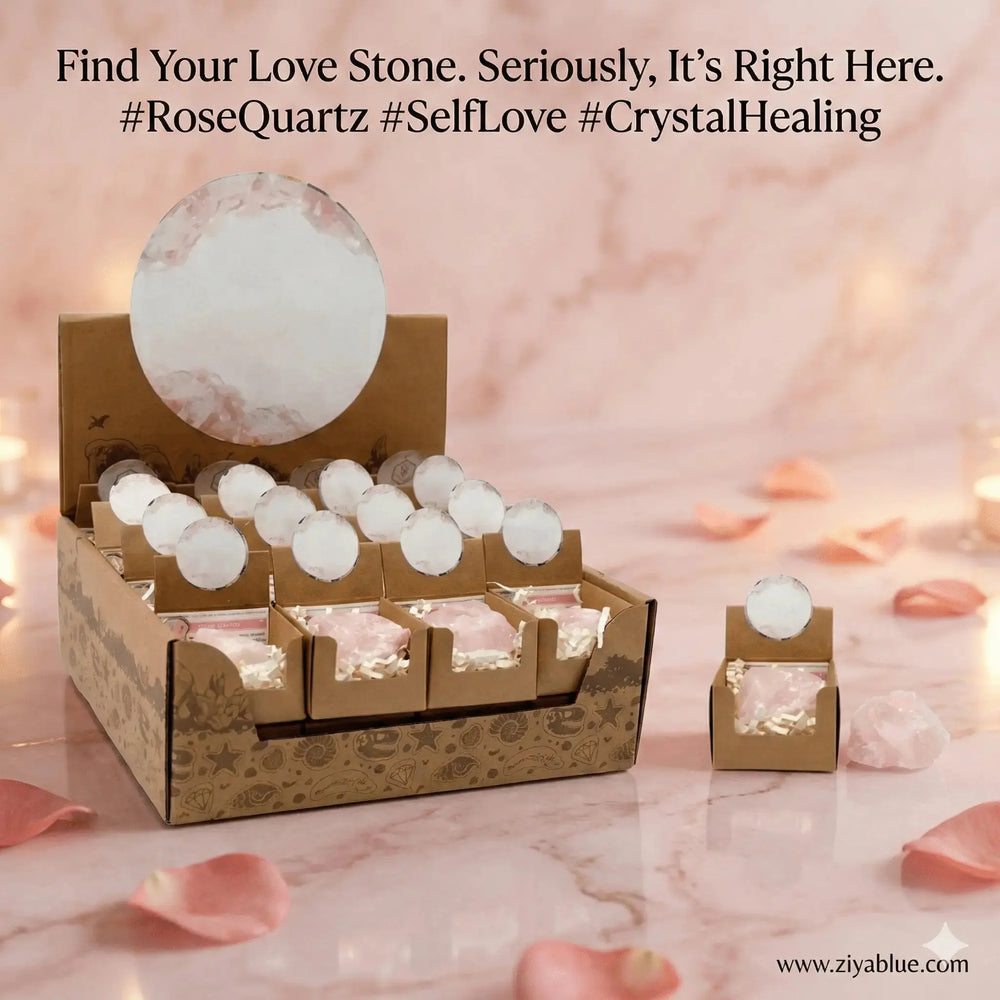 Rough Rose Quartz Crystal in Gift Box: Natural Love Stone 🌹💖 Faire Ziya Blue