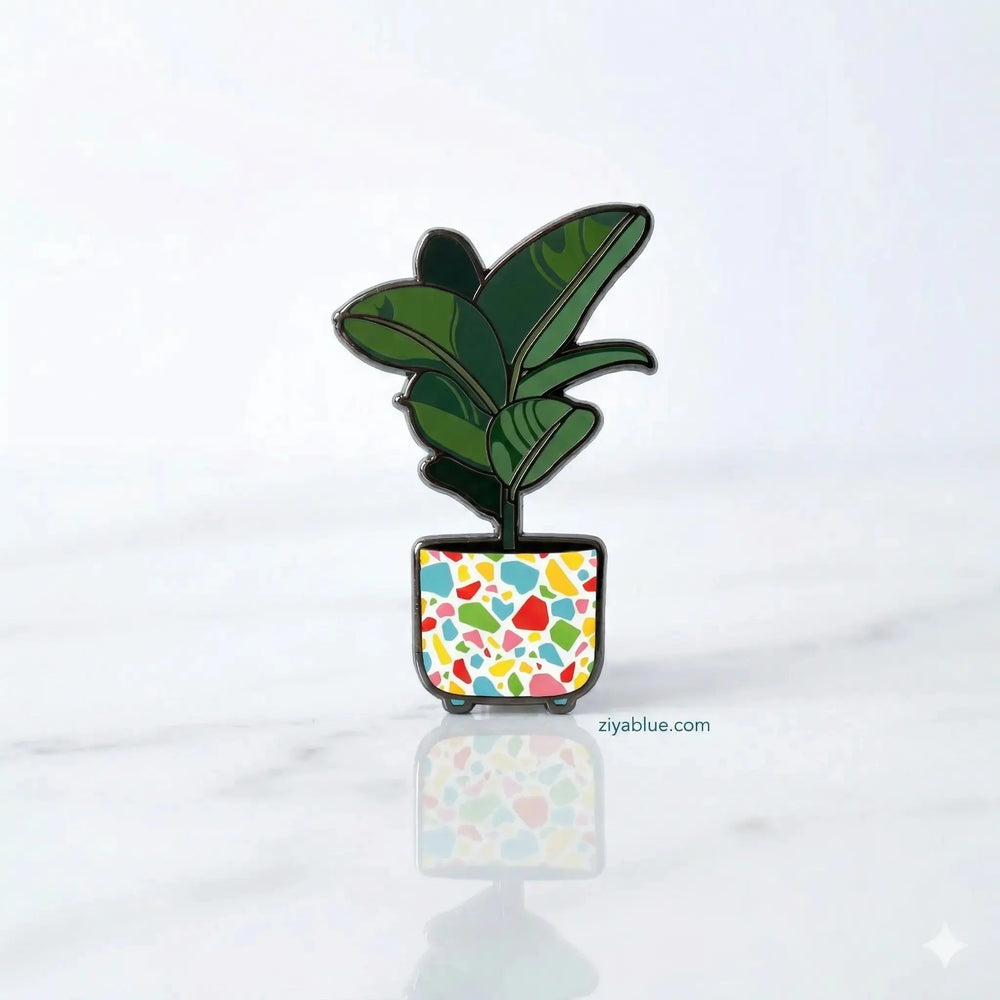 Rubber Plant Enamel Pin | The Unkillable Terrazzo Badge  Ziya Blue
