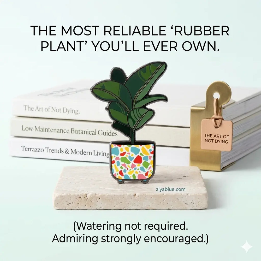 Rubber Plant Enamel Pin | The Unkillable Terrazzo Badge  Ziya Blue