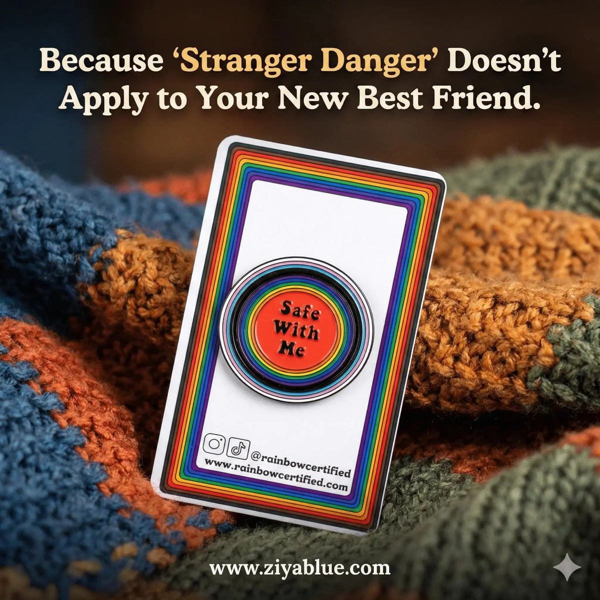 Safe With Me Rainbow Pin: The Ultimate Ally Badge 🏳️‍🌈✨ Rainbow Certified Ziya Blue