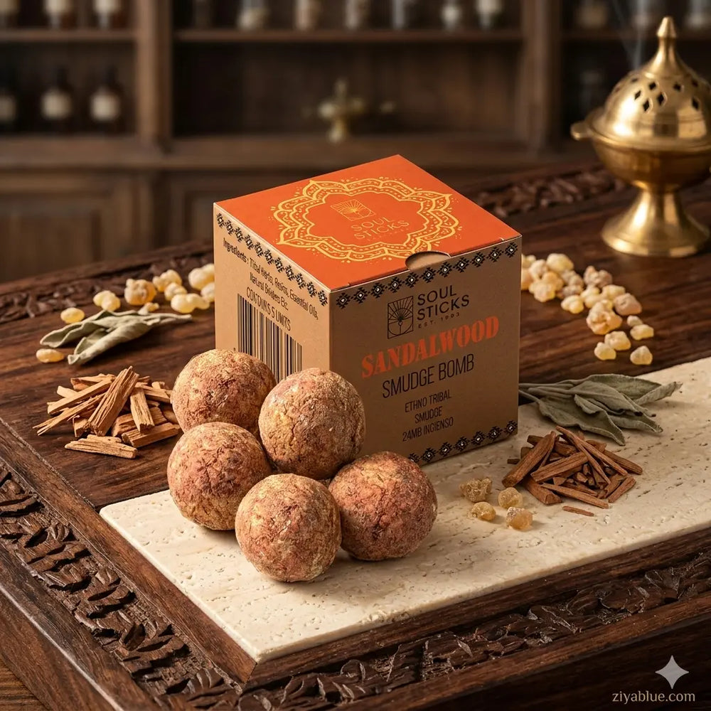 Sandalwood Smudge Bombs: 5-Pack Classic Zen Kit  Ziya Blue
