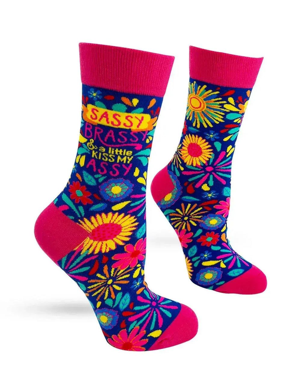 Sassy Brassy Socks: Funny Womens Crew Fabdaz Ziya Blue
