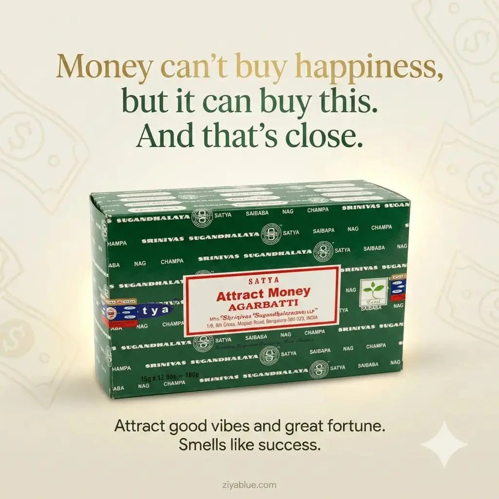 Satya Attract Money Incense | Authentic 15g Wealth & Abundance Blend Designs by Deekay Inc. Ziya Blue