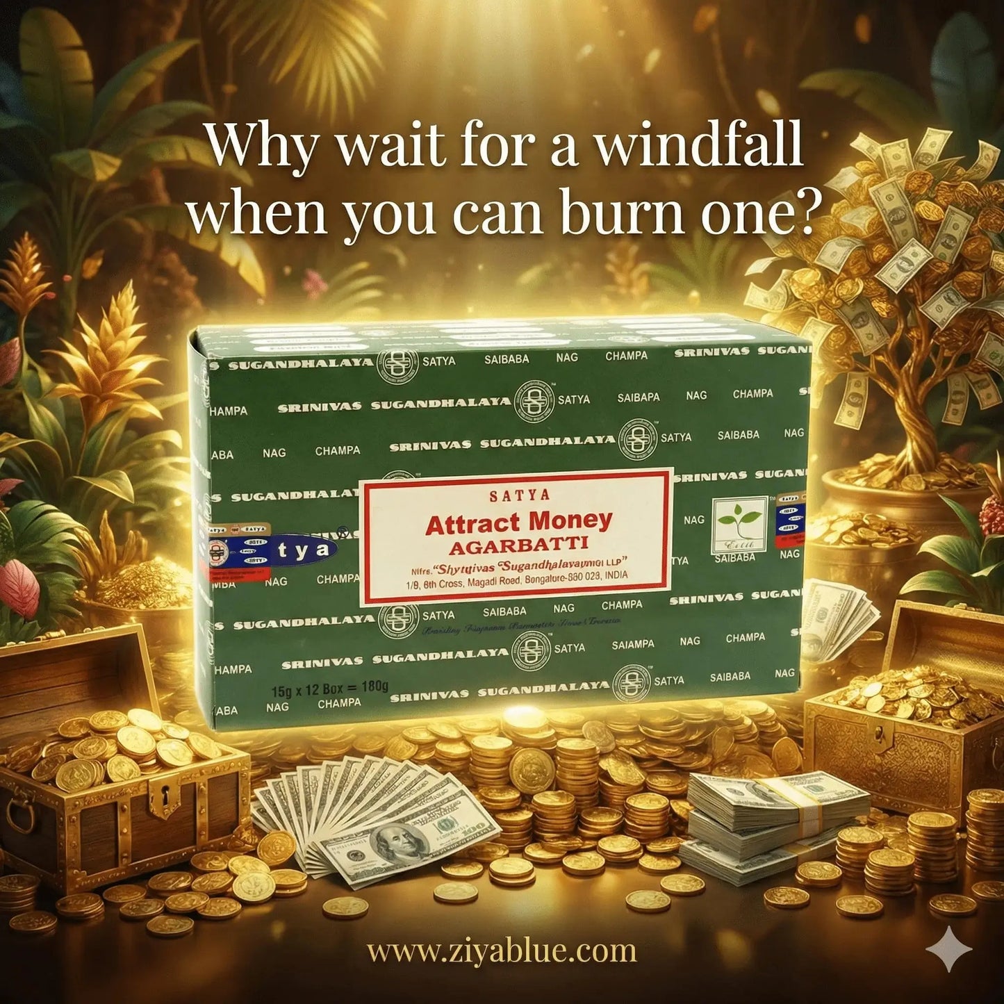 Satya Attract Money Incense | Authentic 15g Wealth & Abundance Blend Designs by Deekay Inc. Ziya Blue