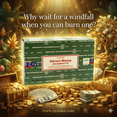 Satya Attract Money Incense | Authentic 15g Wealth & Abundance Blend Designs by Deekay Inc. Ziya Blue