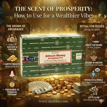 Satya Attract Money Incense | Authentic 15g Wealth & Abundance Blend Designs by Deekay Inc. Ziya Blue