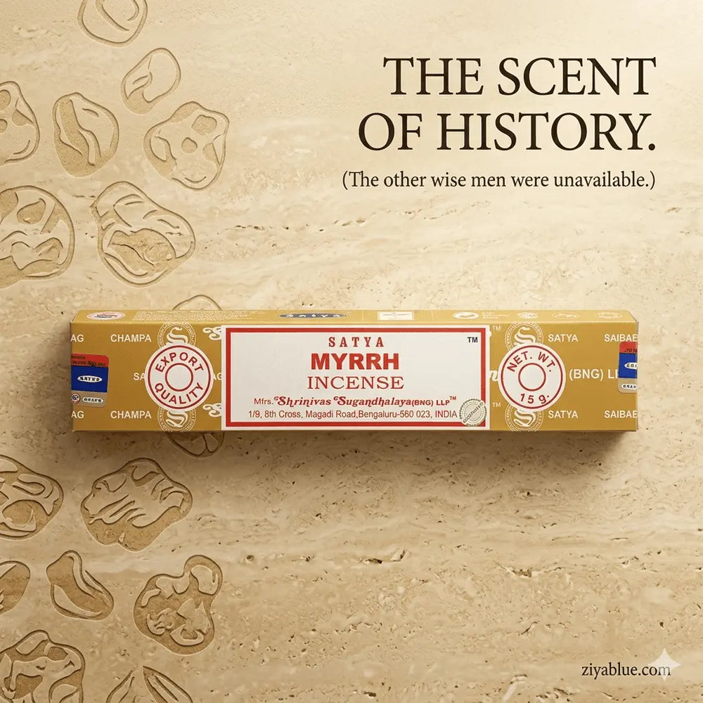 Satya Myrrh Incense Sticks: 15g Hand-Rolled Pack Designs by Deekay Inc. Ziya Blue