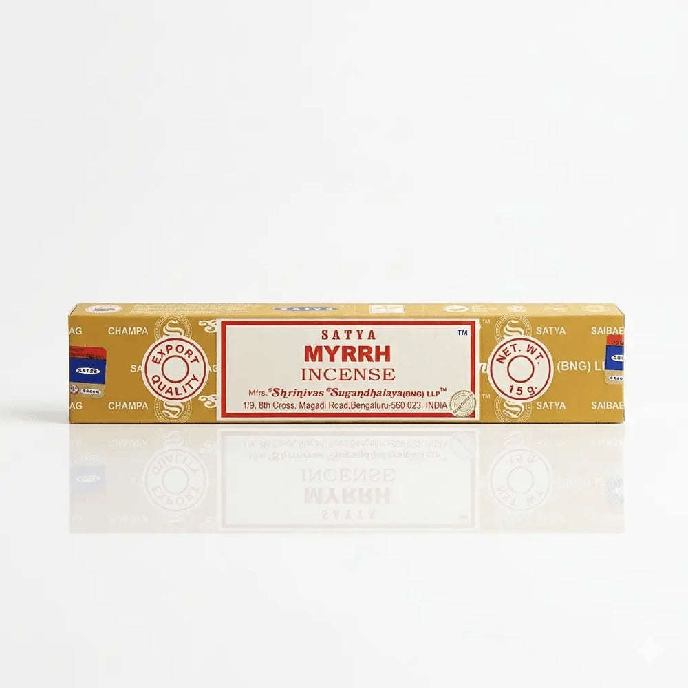 Satya Myrrh Incense Sticks: 15g Hand-Rolled Pack Designs by Deekay Inc. Ziya Blue