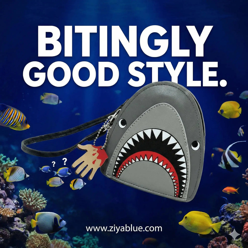 Scary Shark Wristlet with Chained Bloody Hand COMECO INC Ziya Blue