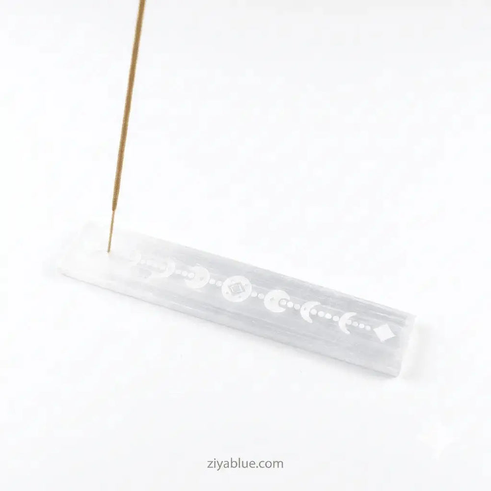 Selenite Incense Burner: 8" Celtic Moon Ash Catcher Designs by Deekay Inc. Ziya Blue