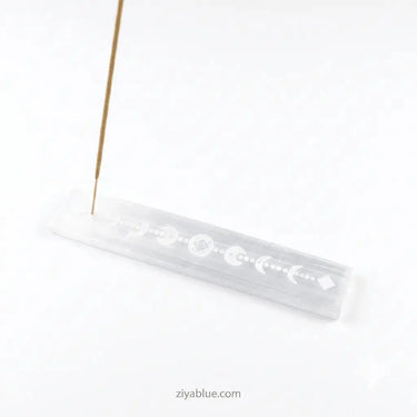 Selenite Incense Burner: 8" Celtic Moon Ash Catcher Designs by Deekay Inc. Ziya Blue