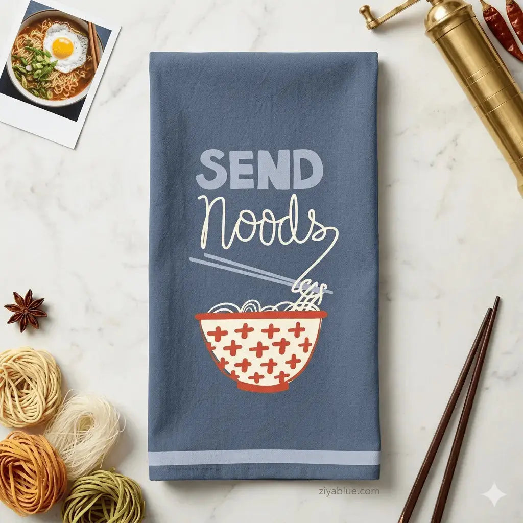 Send Noods Tea Towel: Funny Decor Funatic Ziya Blue