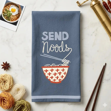 Send Noods Tea Towel: Funny Decor Funatic Ziya Blue