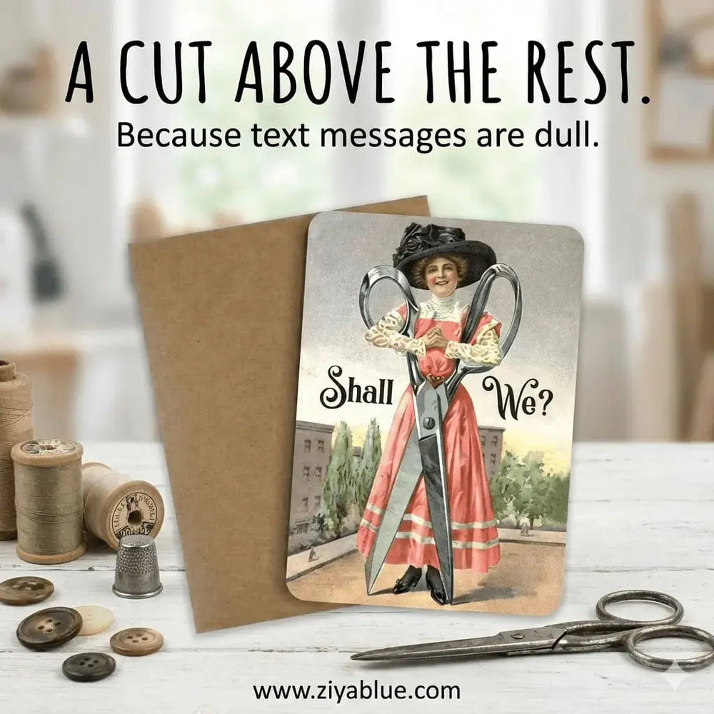"Shall We (Scissor)?" Funny Lesbian Greeting Card Bad Betty Greeting Co. Ziya Blue