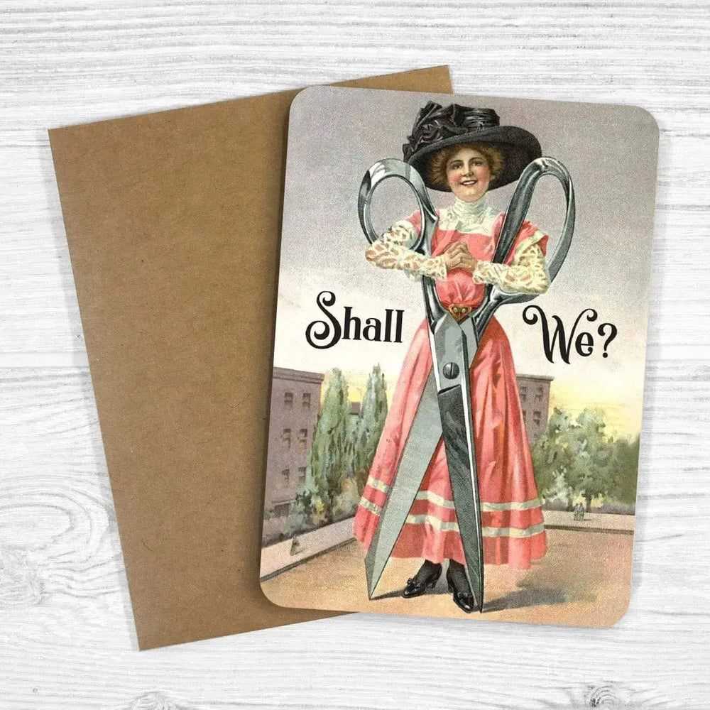 "Shall We (Scissor)?" Funny Lesbian Greeting Card Bad Betty Greeting Co. Ziya Blue