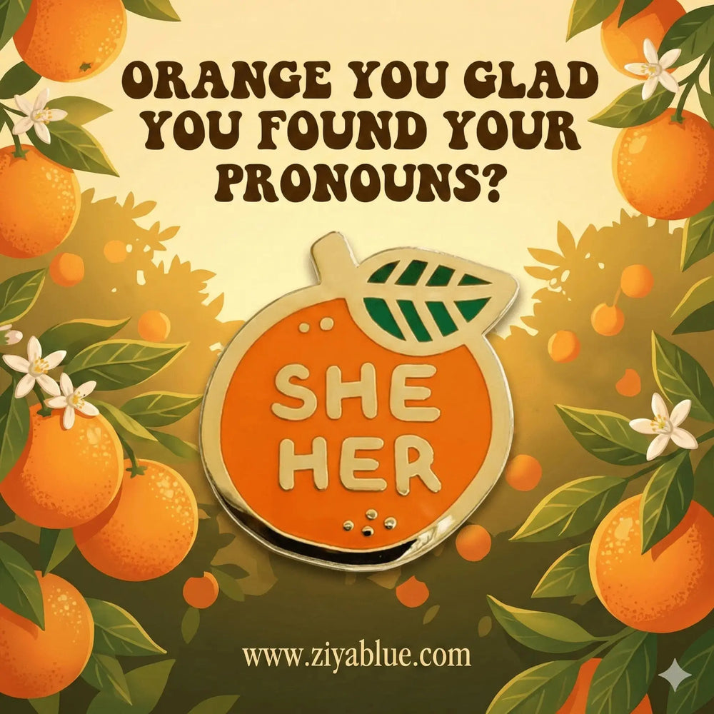 She Her Pronoun Orange Pin Misomomo Ziya Blue