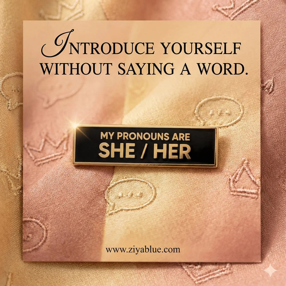 She/Her Pronoun Pin: Bold Enamel Badge Faire Ziya Blue