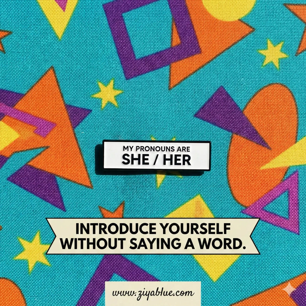 She/Her Pronoun Pin: Bold Enamel Badge Faire Ziya Blue
