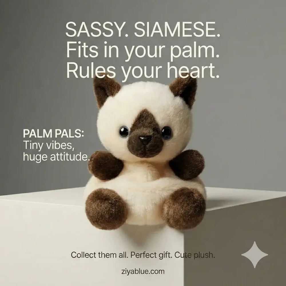 Siamese Cat Plush Toy | Dusty Siamese Kitty Palm Pal Aurora Ziya Blue