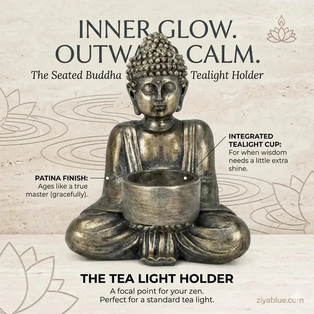 Sitting Buddha Tealight Holder Abbott Ziya Blue