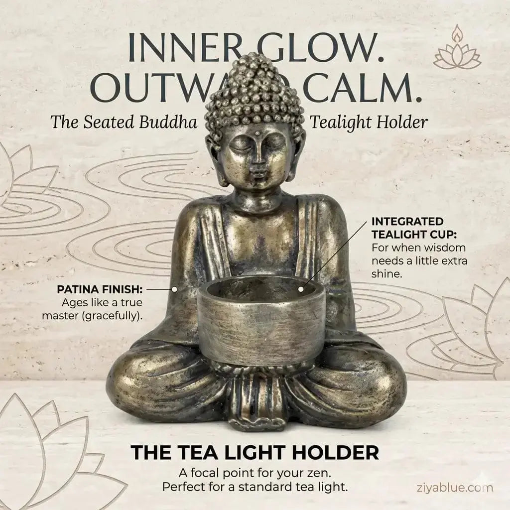 Sitting Buddha Tealight Holder Abbott Ziya Blue