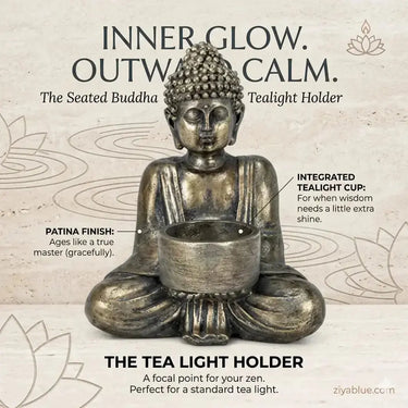 Sitting Buddha Tealight Holder Abbott Ziya Blue
