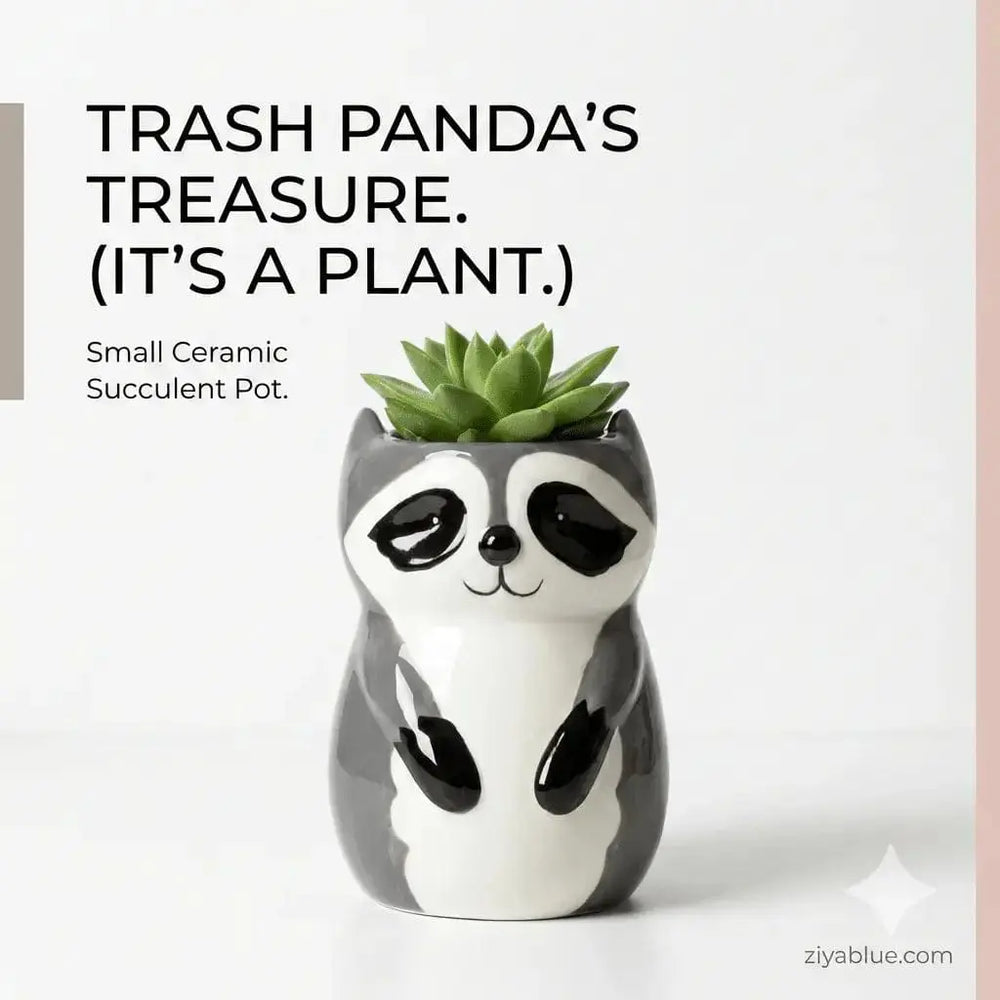 Sitting Raccoon Planter - 4" Ceramic Woodland Animal Pot Abbott Ziya Blue