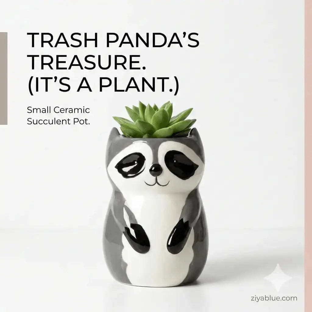 Sitting Raccoon Planter - 4" Ceramic Woodland Animal Pot Abbott Ziya Blue