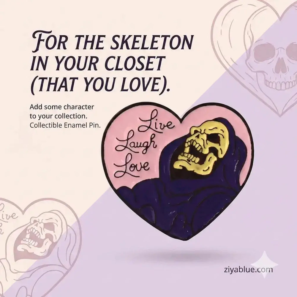 Skeleton "Live Laugh Love" Pin Square Deal Recordings & Supplies Ziya Blue