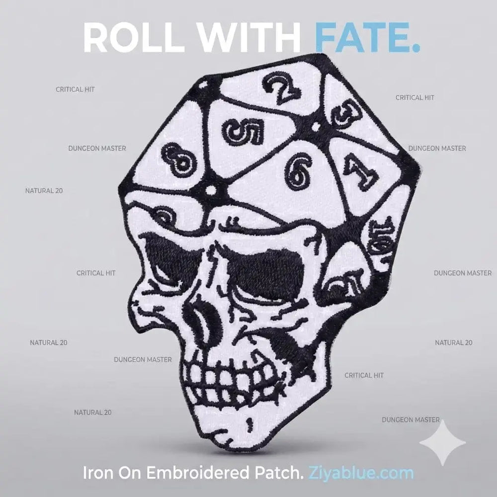 Skull Dice Embroidered Patch: The D20 Gaming Badge Ziya Blue Ziya Blue