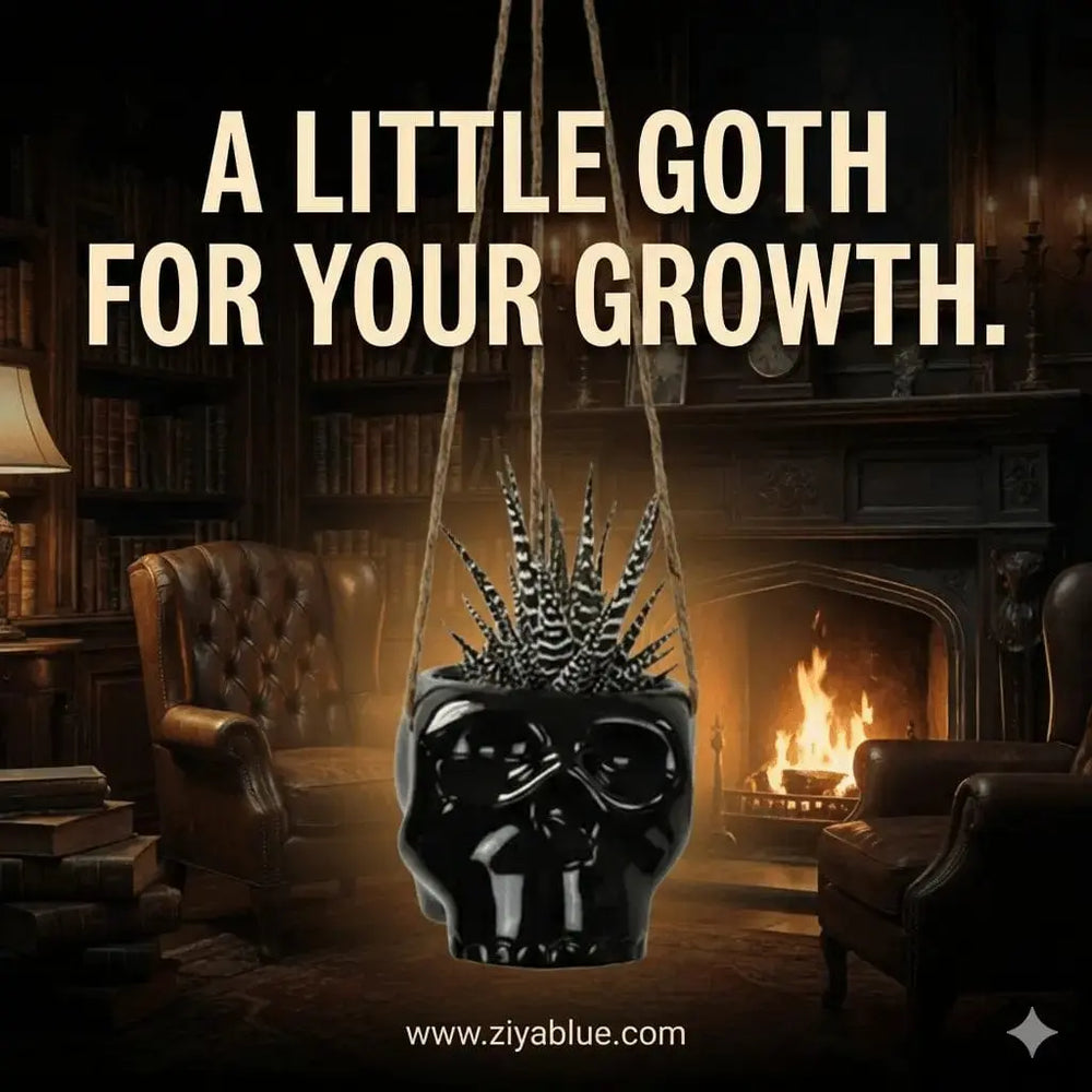 Skull Hanging Air Plant Holder - 3" Creepy-Cute Ceramic Pot Colasanti Farms Limited Ziya Blue