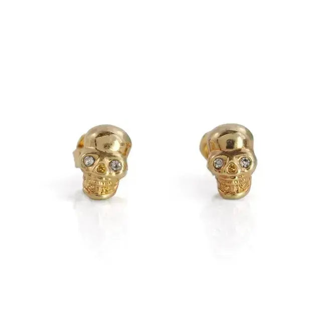Skull Stud Earrings | Tiny 8mm Gold Minimalist Jewelry Wildflower Co. Ziya Blue