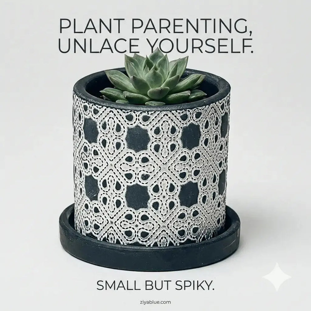 Small Ceramic Planter with Saucer - 3.5" Balter Pot Chive Ziya Blue