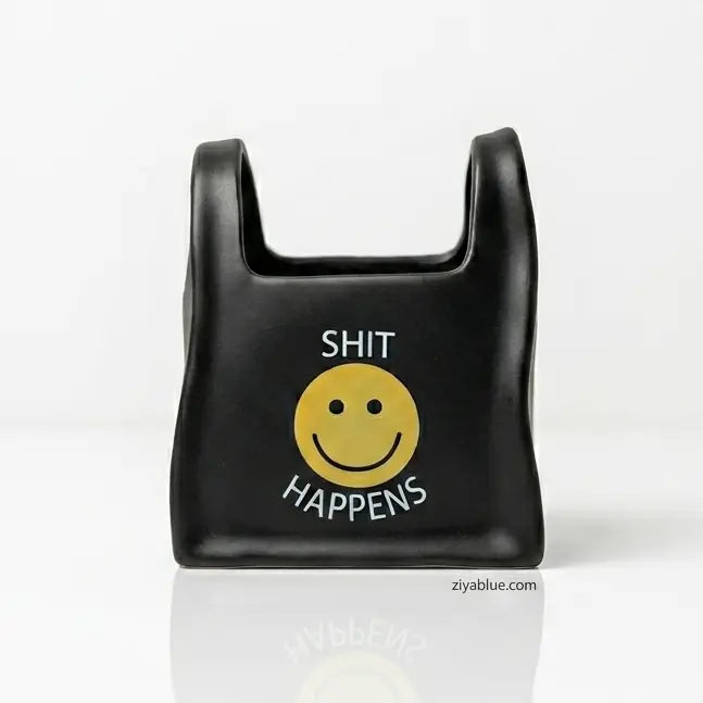 Smiley Face Shopping Bag Planter | Funny "Shit Happens" Pot  Ziya Blue