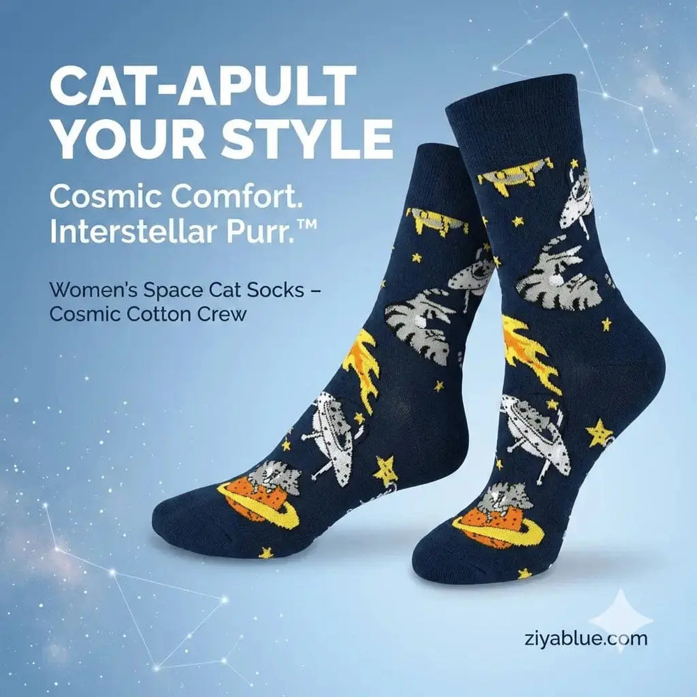 Space Cat Socks: Interstellar Purr Good Luck Sock Ziya Blue