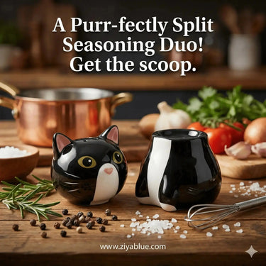 Split Kitty Salt & Pepper Set — Two Halves, One Purr-fect Whole Streamline Ziya Blue