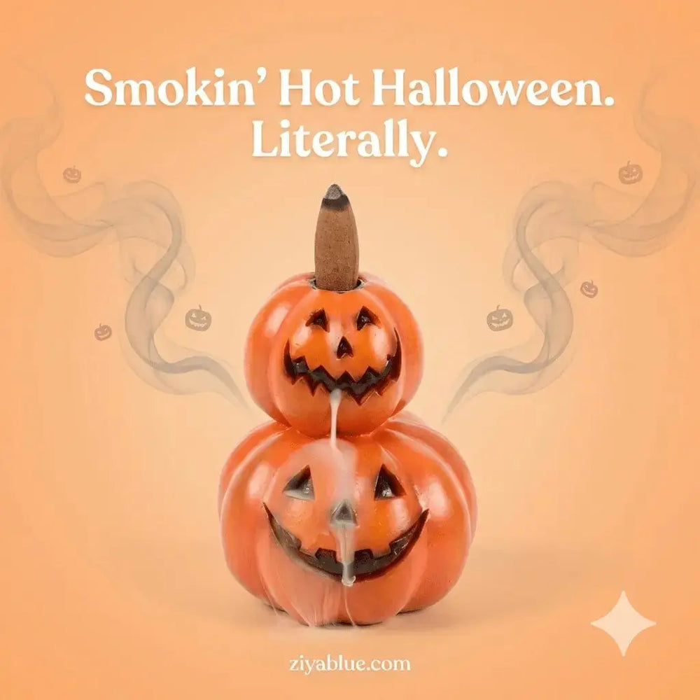 Stacked Pumpkins Backflow Incense Burner | Gothic Decor Showstopper Something Different Ziya Blue