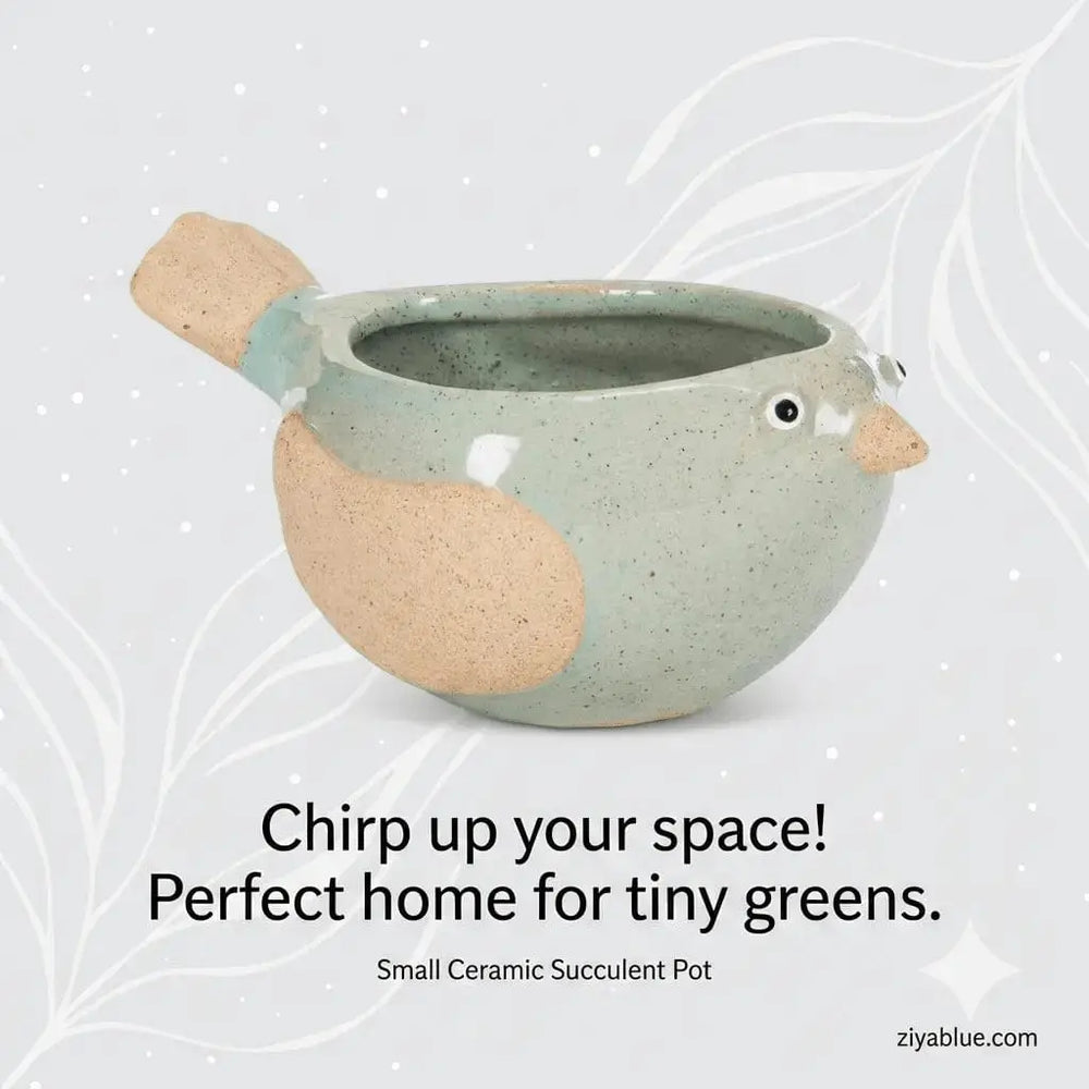 Stoneware Bird Planter - 5" Sculpted Succulent Pot Abbott Ziya Blue