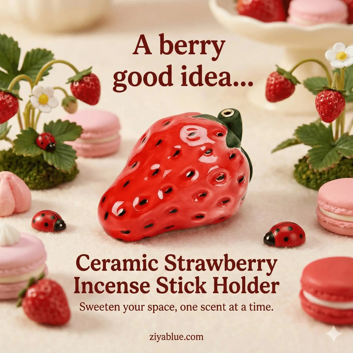 Strawberry Ceramic Incense Holder 🍓✨ Ziya Blue Ziya Blue