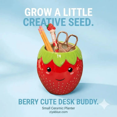 Strawberry Ceramic Pen Cup: The Fruity Desk Storage Streamline Ziya Blue