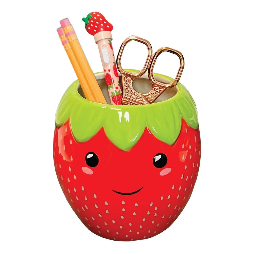 Strawberry Ceramic Pen Cup: The Fruity Desk Storage Streamline Ziya Blue
