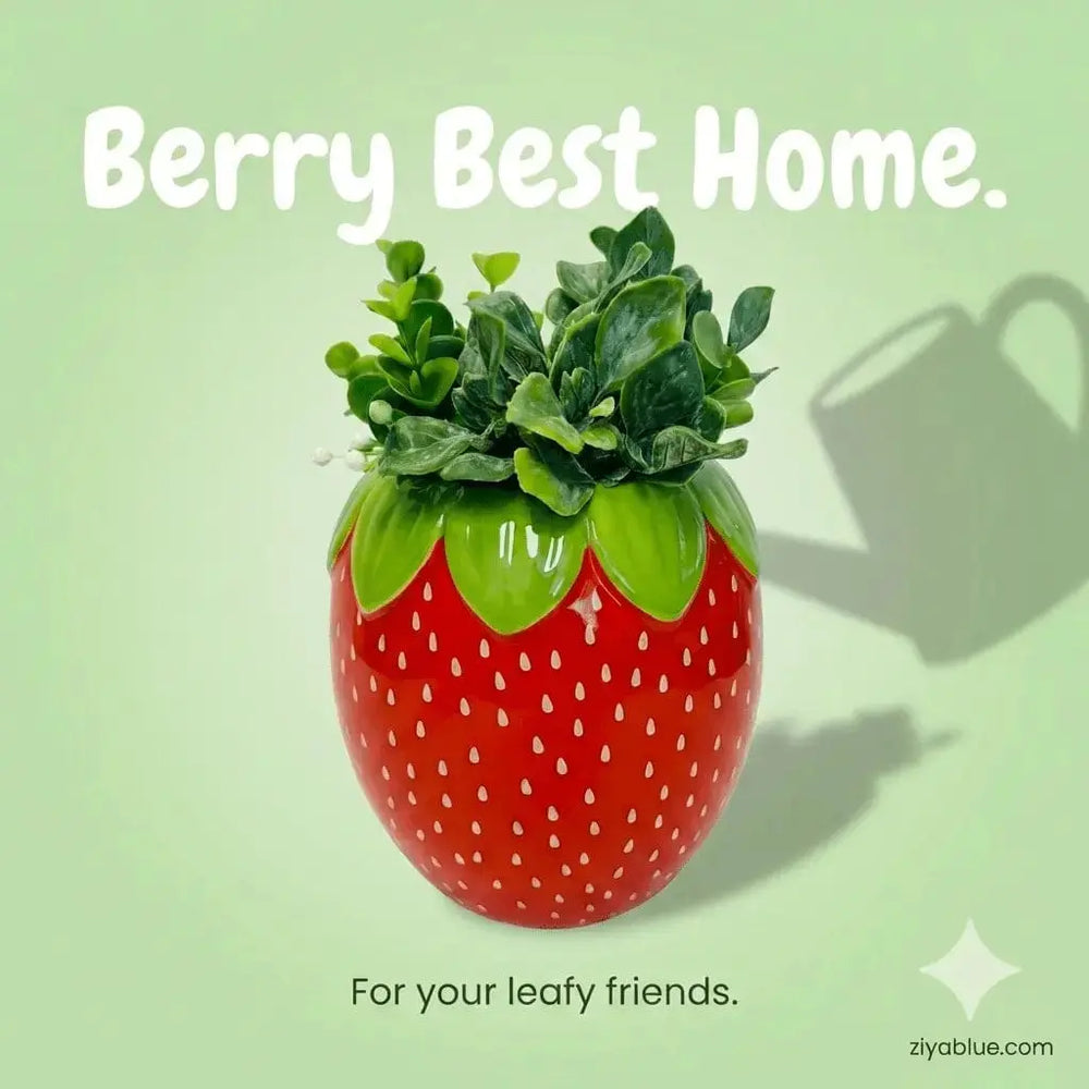 Strawberry Ceramic Planter - Berry Sweet 5.75" Fruit Pot Streamline Ziya Blue