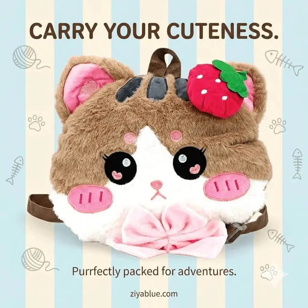 Strawberry Kitty Plushy Backpack | Kawaii Charm On-the-Go COMECO INC Ziya Blue