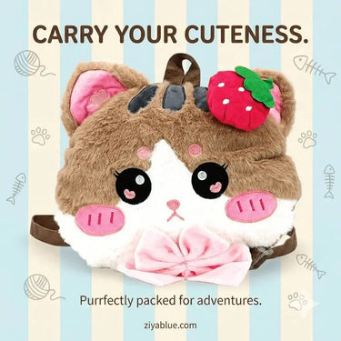 Strawberry Kitty Plushy Backpack | Kawaii Charm On-the-Go COMECO INC Ziya Blue